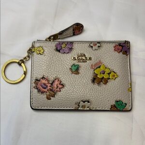 Coach Floral Leather Key ID Holder - Cream and Multicolor
